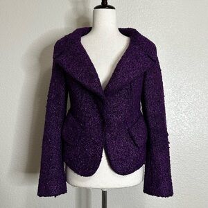 NWOT Donna Karan Cashmere Wool Blend Purple Nubby Tweed Blazer, Size 8